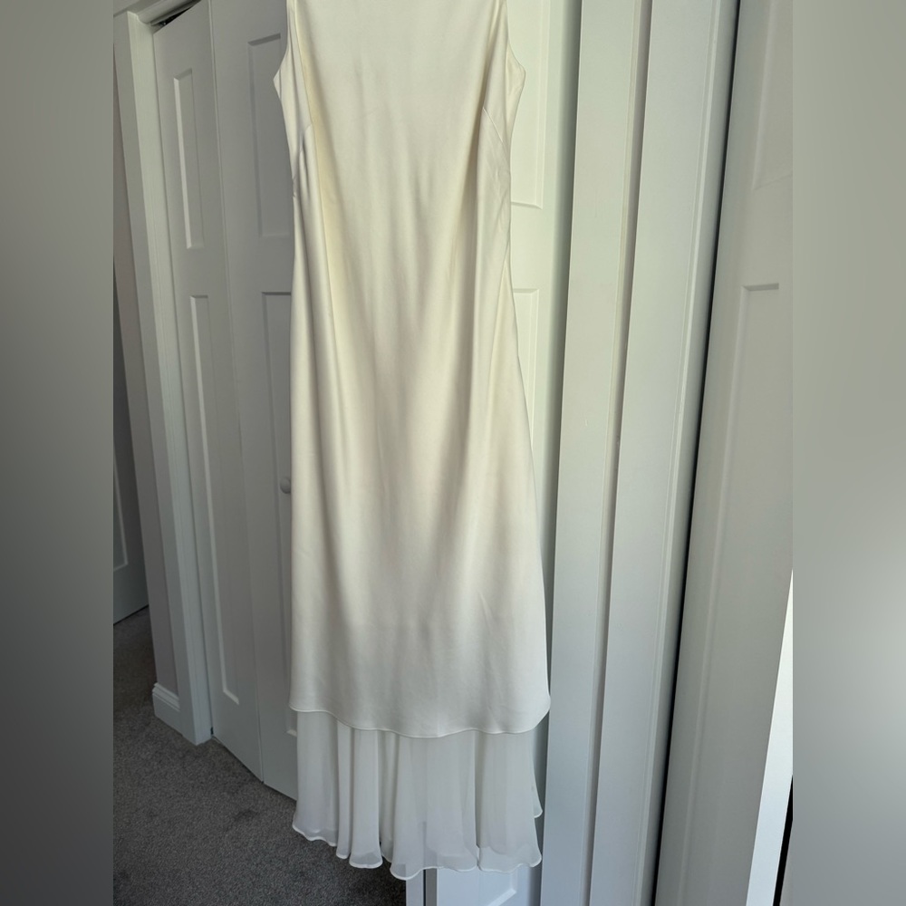 Satin white open back dress. Worn once for rehearsal dinner
